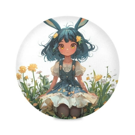 

Round Plate Mat 15.4x15.4 Inchesx4 Placemat Table Mat Kitchen Mat Coffee Mat Fabric Thick Strong Wear-Resistant Heat Resistance Cartoon Blue Rabbit