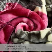NC King Size Blanket 2 Ply Thick Warm Plush Bed Blanket For Winter, 10lbs, Grey Pink Floral, 85x93