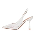 thumbnail image 3 of OOOUM Lace Mesh Kitten Heels For Women Comfortable Lightweight Flexible Slingback Pumps Non Slip Adjustable Pointed Toe Heels White US:5.5, 3 of 6