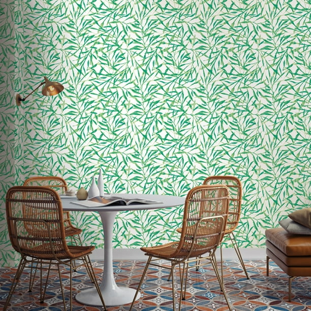 Watercolor Leaves Jade Peel and Stick Wallpaper