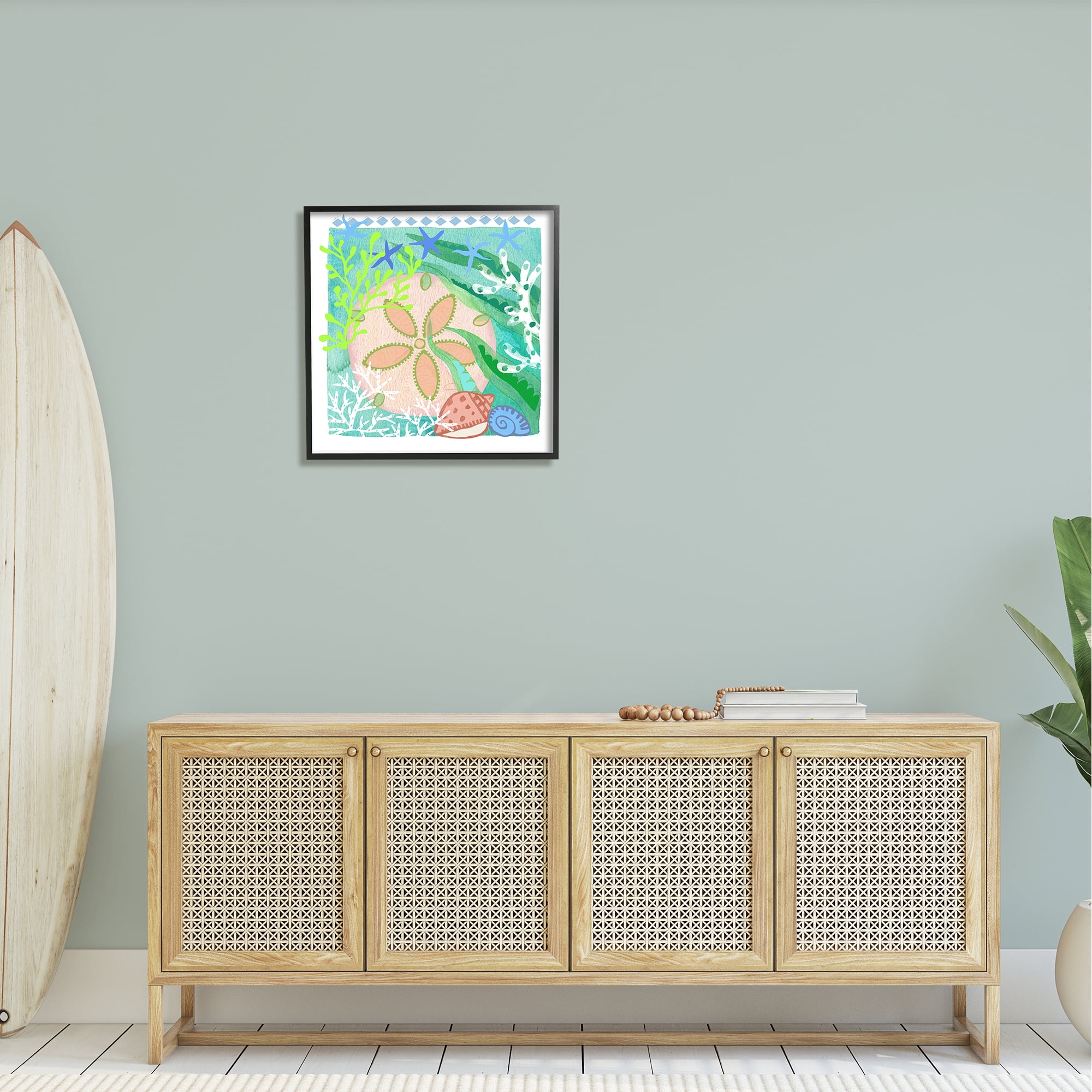 Stupell Industries Ocean Sand Dollar Collage Seashells Coral Pattern Graphic Art Black Framed Art Print Wall Art, Design by unknown