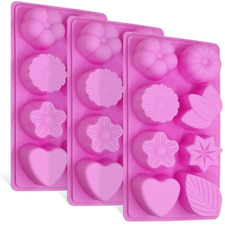 

3 Pcs Floral Leaf Silicone Molds 8-Cavity Cake Chocolate Pudding Jelly Soap Muffin Trays for Kitchen Baking Decoration - Pink