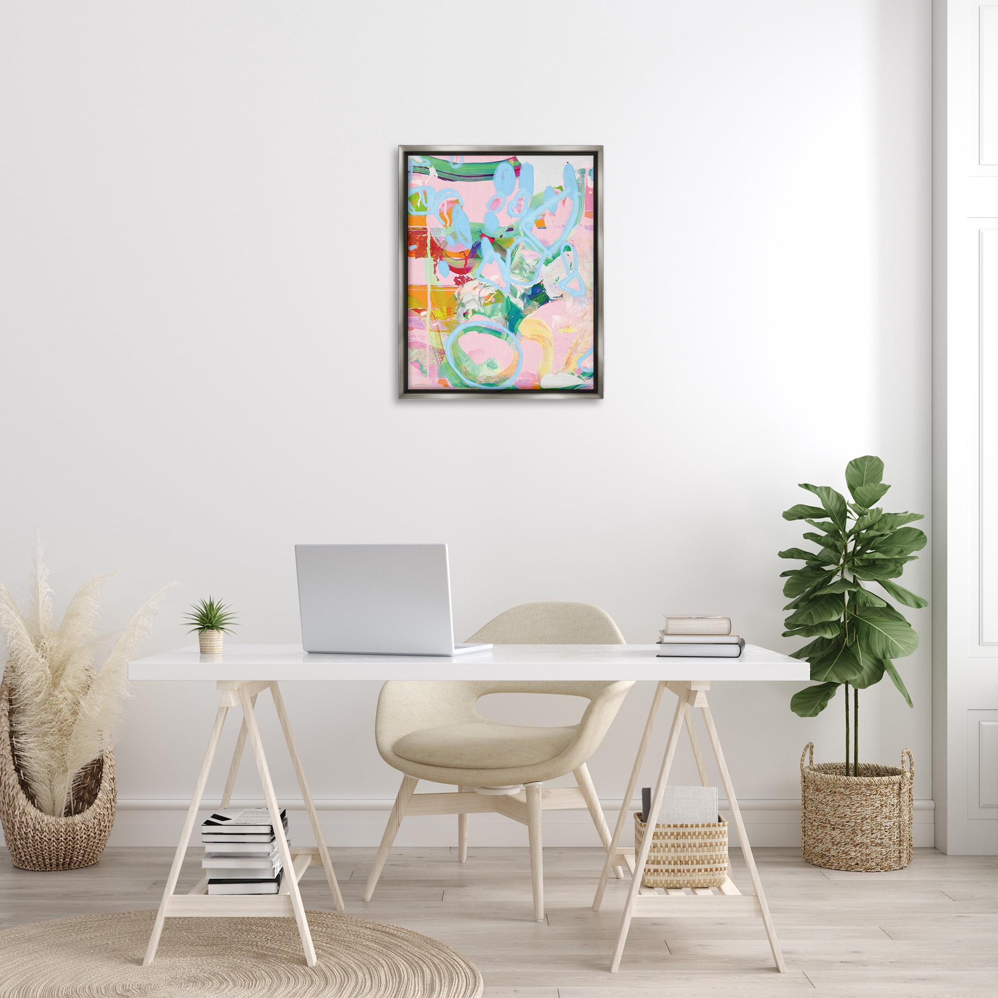 Stupell Industries Pastel Abstract Expression Abstract Painting Gray Floater Framed Canvas Art Print Wall Art, 25 x 31