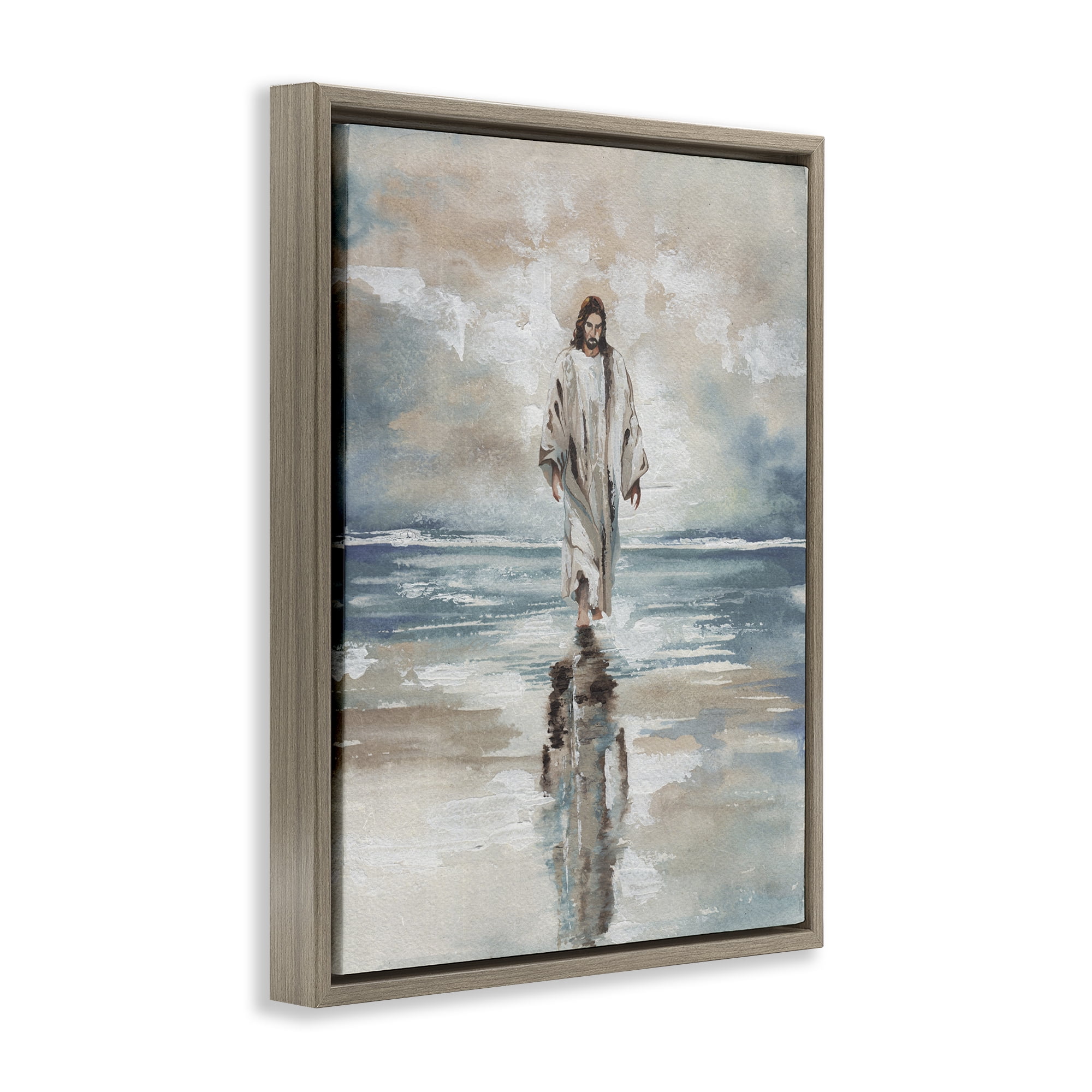 Stupell Industries Jesus on Water Brown Framed Floater Canvas Wall Art, design by Elizabeth Medley