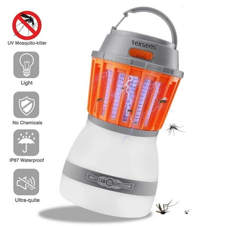Texsens Bug Zapper & Camping Lantern - IP67 Rainproof 2-in-1 Cordless Mosquito Killer Lamp Rechargeable & Portable for