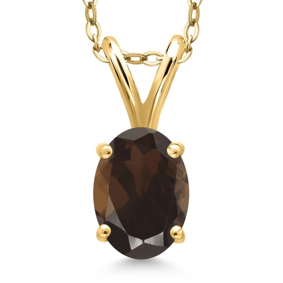 Gem Stone King 0.75 Ct Oval Brown Smoky Quartz 18K Yellow Gold Plated Silver Pendant With Chain