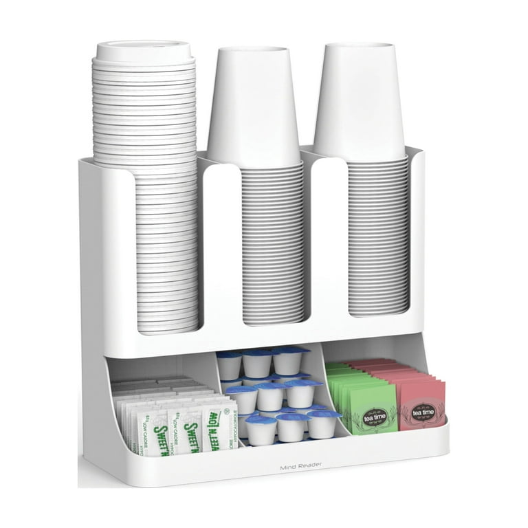 Mind Reader 6 Compartment Plastic Coffee Condiment and Cup Storage Organizer,  White 