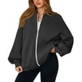 thumbnail image 2 of Womens Fall Fashion 2025 Oversized Zip Up Sweatshirt Jackets Casual Long Sleeve Bomber Outerwear Winter Outfits Dark Gray XXL, 2 of 7