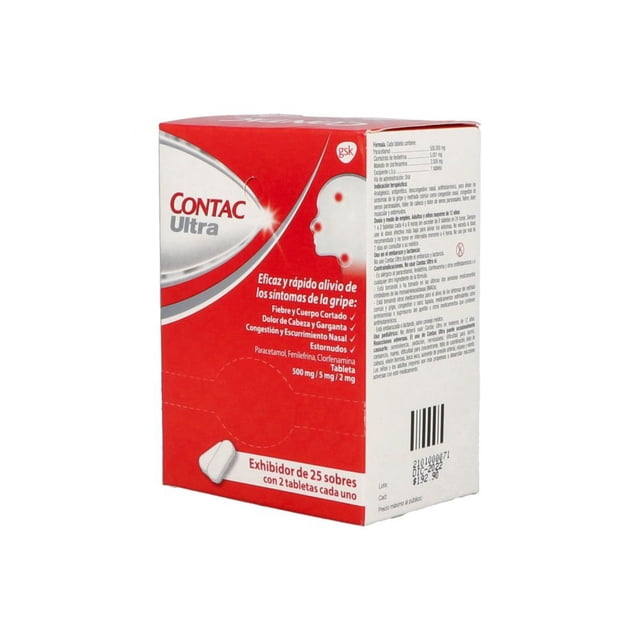 Contac Ultra Exhibidor De 25 Sobres Con 2 Tabletas Cada Uno Contac Contac Ultra Tab Exh C25X2
