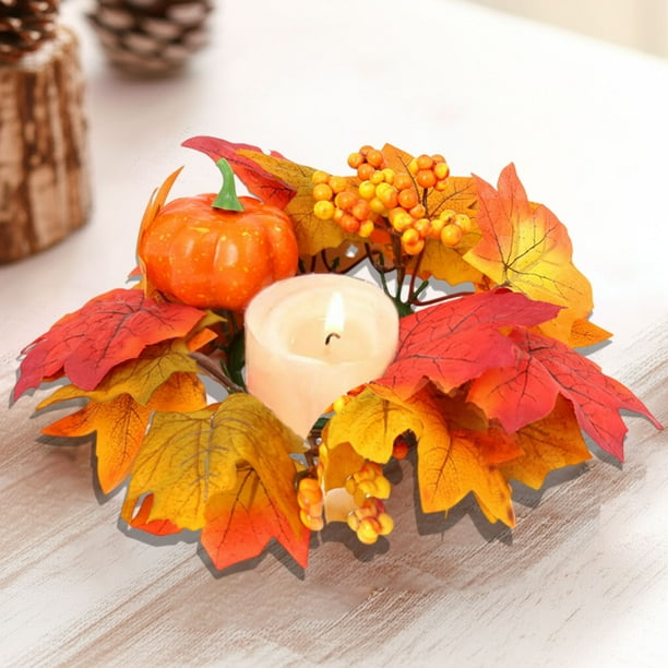 Decoraciones de Halloween, adornos de Halloween, corona de hojas de arce artificiales, decoración de mesa con calabaza y bayas para el festival de Halloween, candelabros, corona de otoño, decoración d