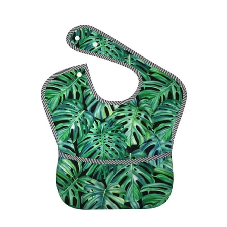 Bingfone Mess-Proof Baby Bib - Waterproof Bib For Baby Boy Or Girl With Food Catcher Pocket, Unisex-Monstera Leaves