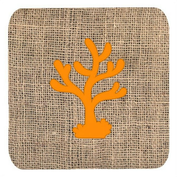 Coral Burlap And Orange Foam Coasters - Set 4, 3.5 x 3.5 In.