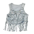 thumbnail image 2 of YMNXA Big Kids Girls Tank Top Sleeveless Round Neck Sparkly Fringe Comfortable Fashion Vest For Party And Performance Silver 14-17 Years, 2 of 5