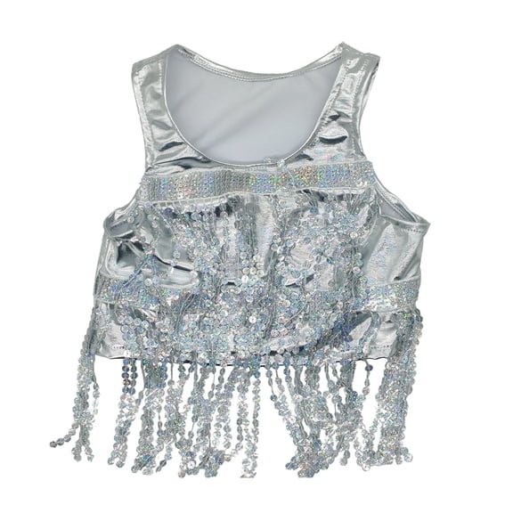 oqasdz Girls Sparkly Fringe Vest Shiny Metallic Dancewear Tank Top for Kids Party Stage Show Party Comfortable Fit Versatile Casual Outdoor