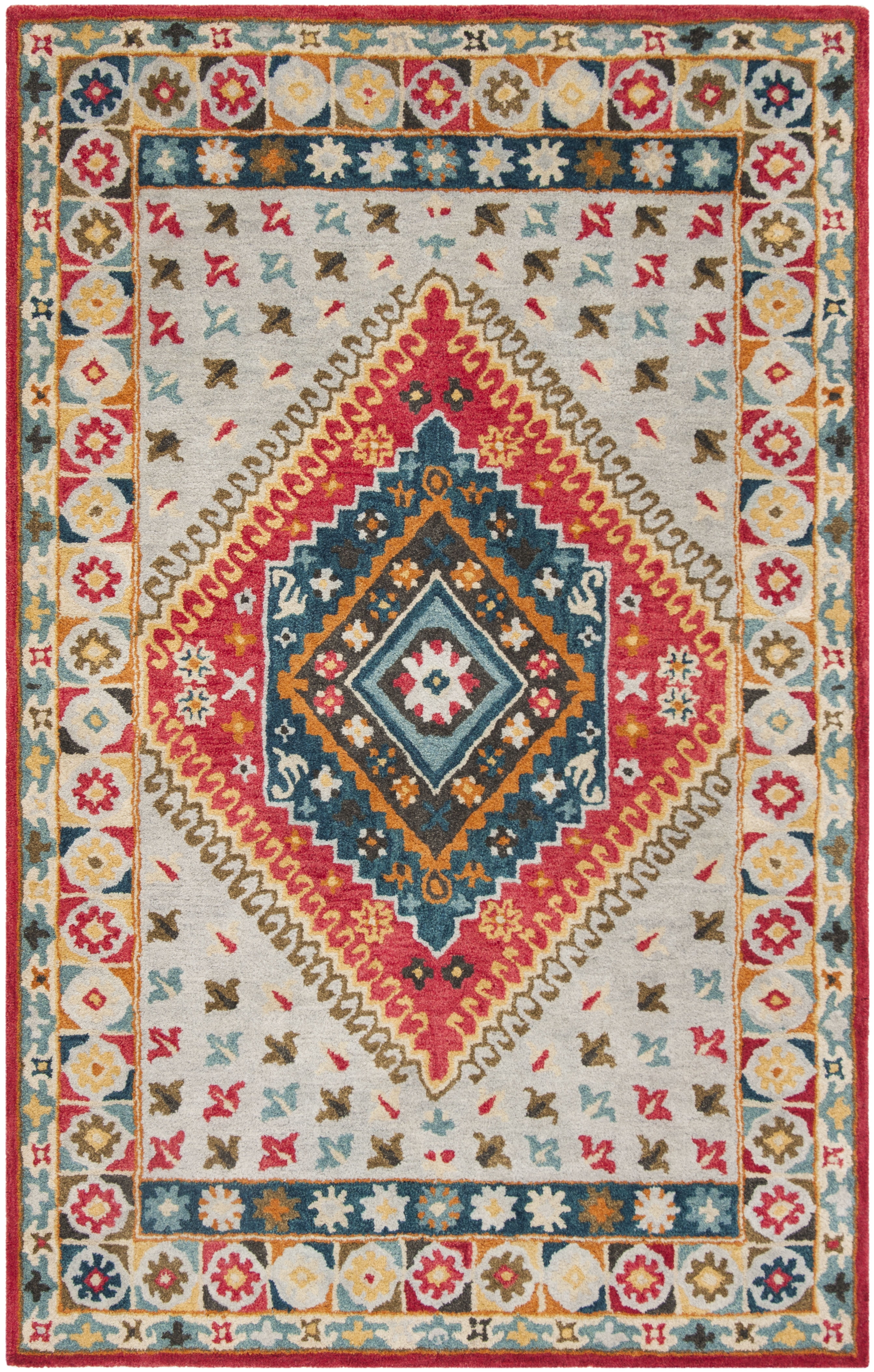SAFAVIEH Heritage Rosheen Floral Wool Area Rug, Grey/Red, 5' x 8'