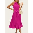 thumbnail image 4 of FreshPretty Women's Summer Sleeveless Halter Neck Pleated Midi Cocktail Dresses A Line Flowy Beach Sun Dress with Belt, 4 of 5