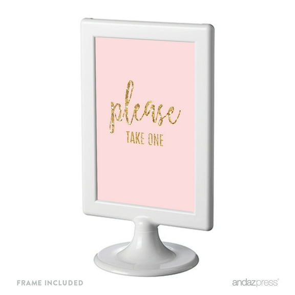 Please Take One Blush Pink Gold Glitter Print Wedding Framed Party Signs