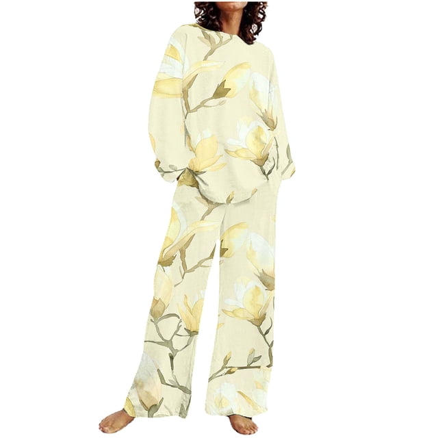 Birdeem Hauts Aguichant à Manches Longues pour Femmes Hauts Décontractés Imprimés à Manches Longues Col Rond avec Pantalon Ensemble Hauts à Manches Longues pour Femmes Aguichant Décontracté