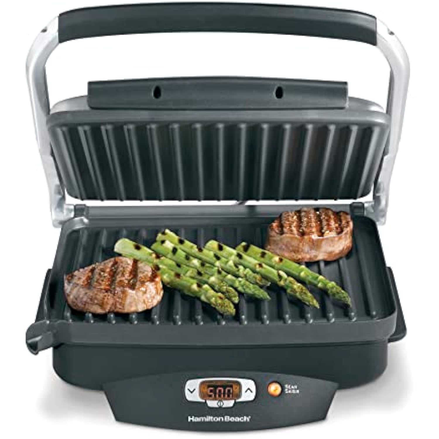 Electric Indoor Searing Grill - 100-Sq Inch Nonstick, Stainless/Black | High-Heat Cooking & Easy-Clean for Steak Lovers | Indoor Grilling Deals