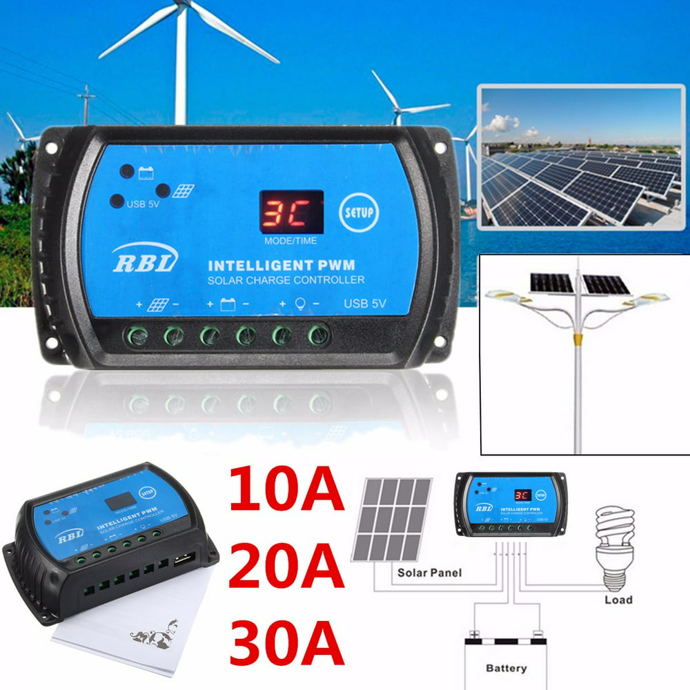 10/20/30A LCD Electrical & PWM Solar Panel Battery Regulator Controller 12V 24V Auto Switch