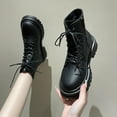 thumbnail image 5 of Juebong Women's Lace Up Combat Boots Lug Sole Goth Comfortable Ankle Booties Round Toe Low Heel Shoes Black,39, 5 of 8
