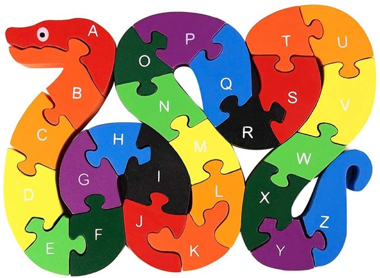 26pcs Alphabet Wooden Puzzle Jigsaw Kids Number Block Preschool Snake Toy、FO 