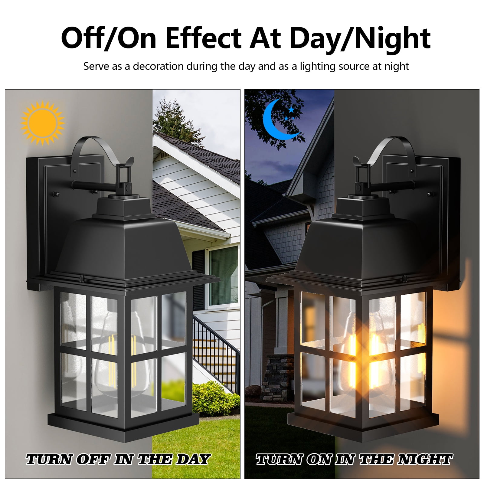 GEYANG Outdoor Light Fixtures Wall Mount, 100% Aluminium Waterproof Exterior Wall Lantern, Anti-Rust Outside Black Wall Sconce Porch Lights for House Garage, Doorway, Bulbs Not Included