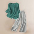thumbnail image 2 of NMMUED Two Piece Sets for Women Summer Womens Linen Set Summer Lounge Sets for Women Pants Sets Women 2 Piece Outfits Travel Outfits for Women, Dark Green XL, 2 of 9