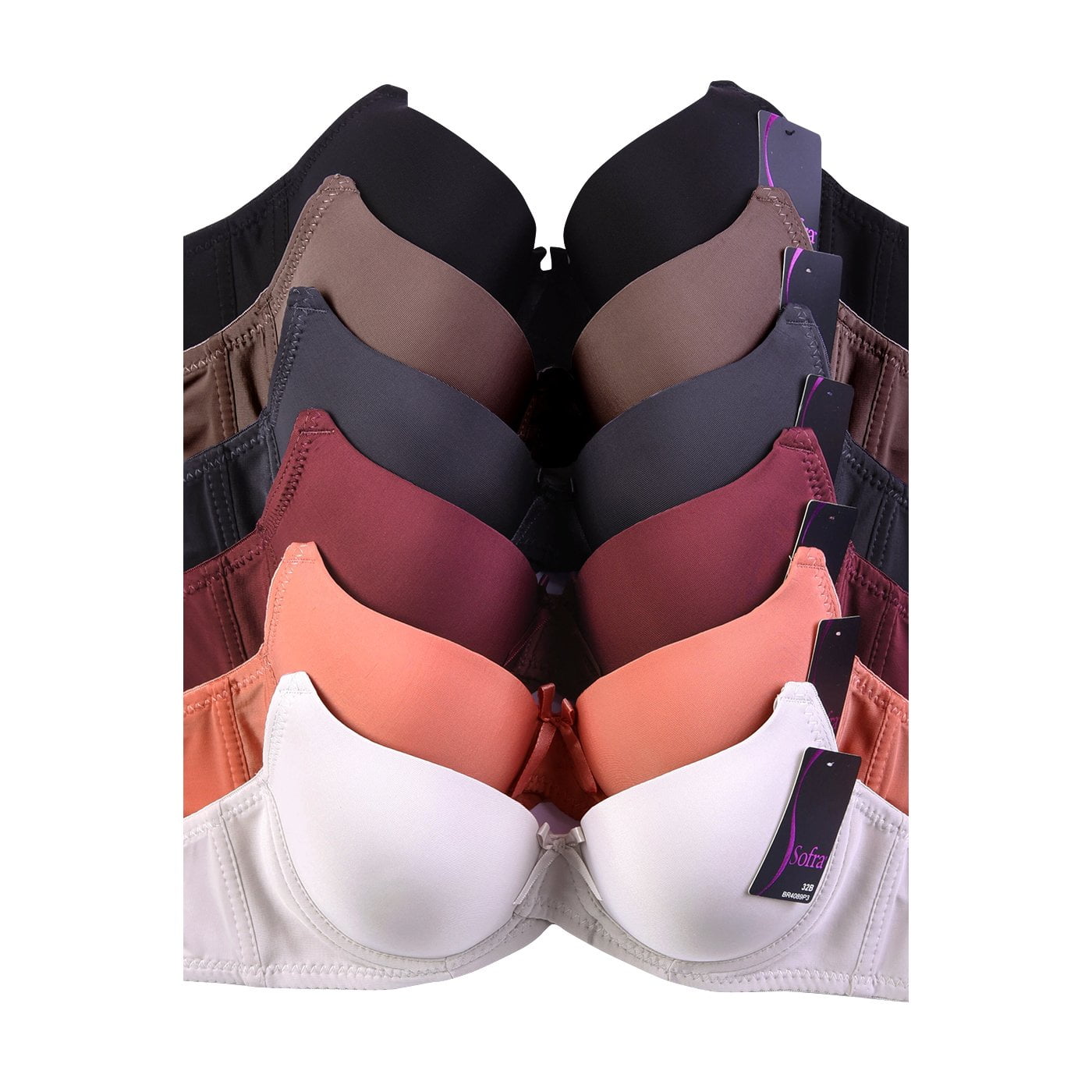 2ND DATE Womens Laced & Plain/Lace Bras Packs of 6 Various Styles
