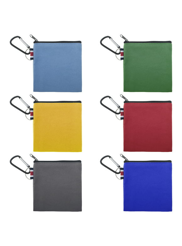 Aspire 6-Pack Square Pouch with Carabiner Clip, Mixed Color Cotton Bag 4-1/4 Inches
