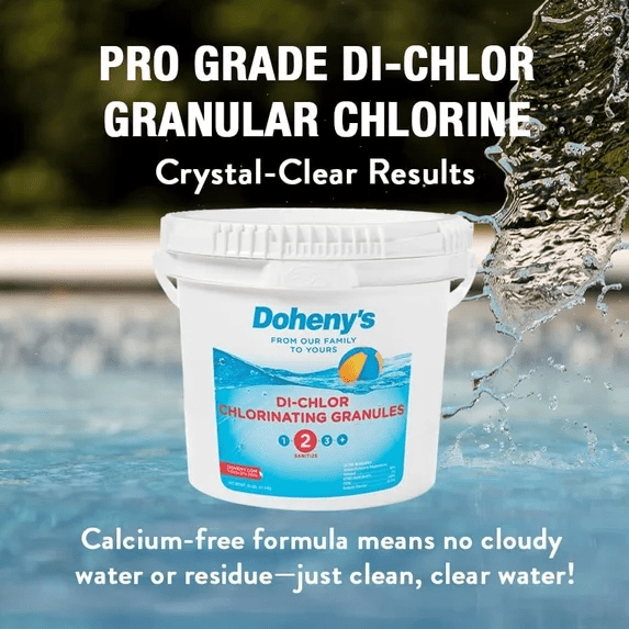 Doheny’s Di-Chlor Granular Chlorine, 10 lb Bucket, 56% Stabilized Chlorine, 99.5% Sodium Dichlor, Fast-Dissolving 3-in-1 Pool Sanitizer, Shock and Algaecide, Calcium-Free Formula