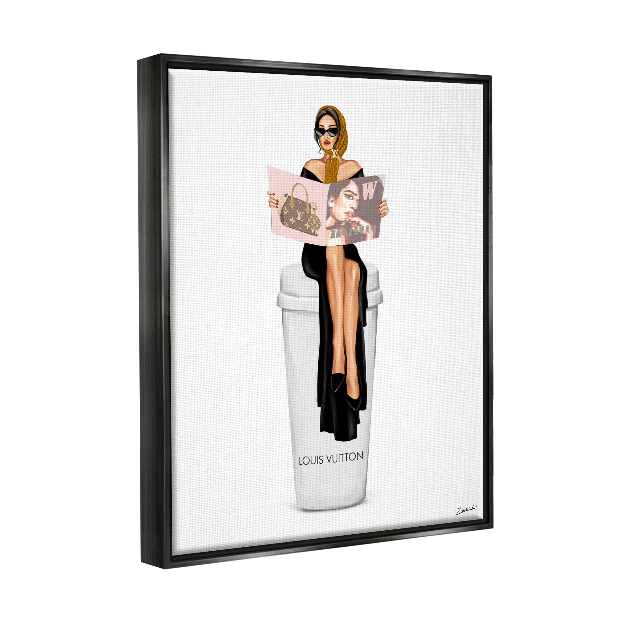 Stupell Industries Girl Reading on Coffee Food & Beverage Painting Black Floater Framed Art Print Wall Art, 25 x 31