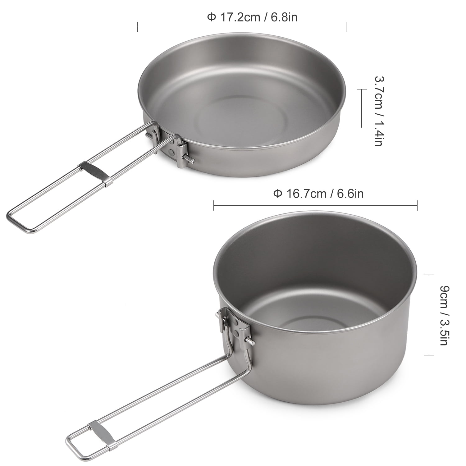 Ensemble Cuisine Camping En Titane – Marmite Et Poêle à Frire, Poignées Pliables, 216g Et 142g, Facile à Ranger