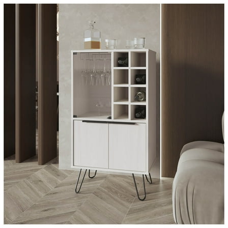 Fairfax Bar Cabinet in melamine with glass rack and wine storage,white 5 or More Spaces   White   Modern   Particle Board   Melamine