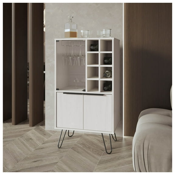 Fairfax Bar Cabinet in melamine with glass rack and wine storage,white 5 or More Spaces   White   Modern   Particle Board   Melamine