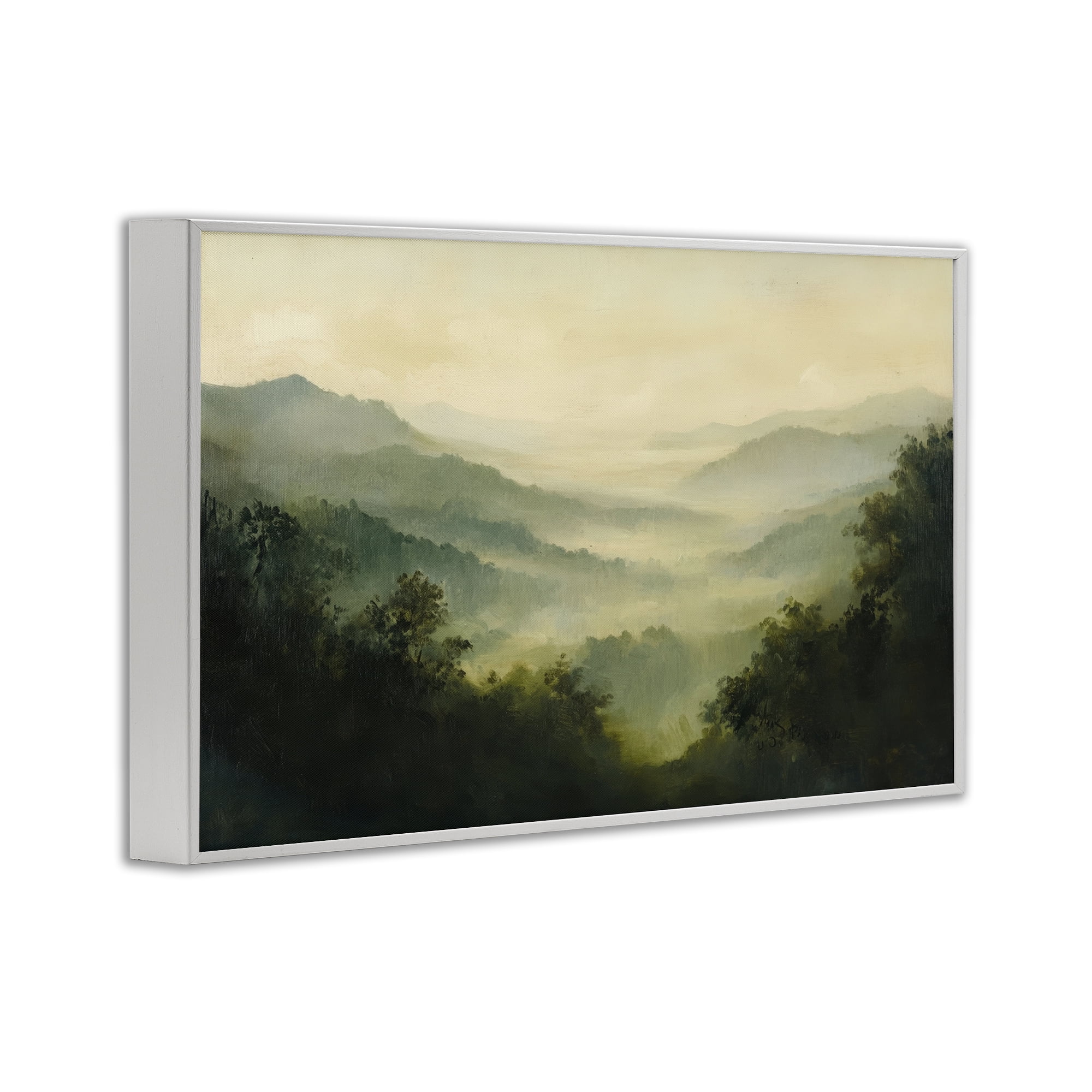 Through The Haze Landscape White Framed Giclee Art, design by Petal Prints Design