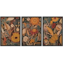 IDEA4WALL Framed Canvas Print Wall Art Set of 3 Retro Flowers Nature Wilderness Watercolor Floral Modern Art Boho Vintage Decorative Rustic Chic Artwork for Home Decor - Black 24"x36"x3