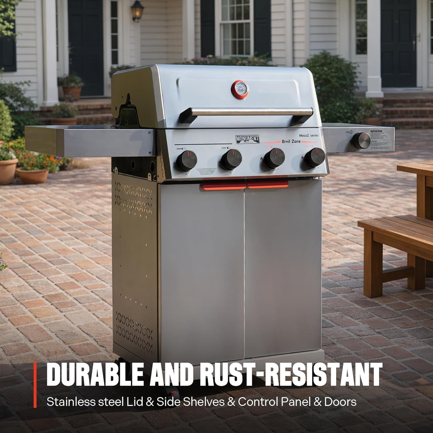 Monument Grills 4 +1  Burner Propane Gas Grill,49,000 BTU Stainless Steel Outdoor Patio Barbecue Grill with  Raincover