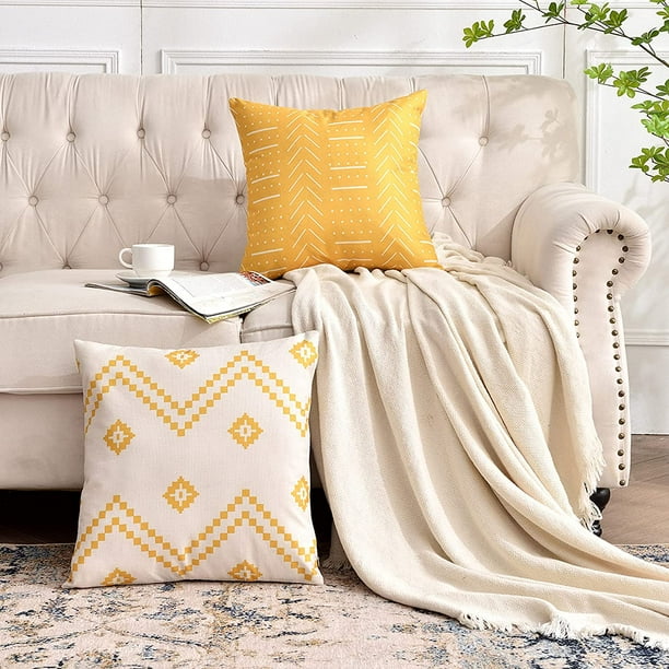 Deandawn Pillow Covers 18 X 18 Inch Pack Of 4 Throw Pillow Covers Linen Cotton Blended Fabric Modern Geometric Patterns Decorative Sofa Square Cushion