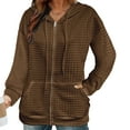 thumbnail image 4 of ALLLIST Womens Hoodies Long Sleeve Zip up Waffle Knit Sweatshirts Loose Brown Solid Comfortable Coat Ladies Hoodies, 4 of 6