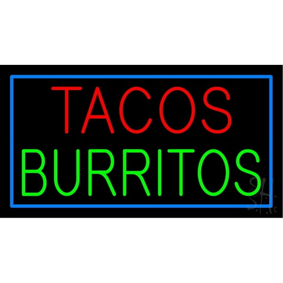 Tacos Burritos LED Neon Sign 13 x 24 - inches, Clear Edge Cut Acrylic Backing, with Dimmer - Bright and Premium built indoor LED Neon Sign for restaurant window and interior decor.