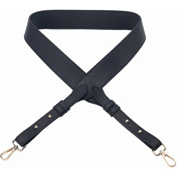 44 Inch Long Black PU Leather Purse Strap Replacement 1.6 Inch Wide Adjustable Leather Crossbody Strap Handbags Handles with Alloy Clasps