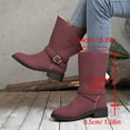 thumbnail image 5 of Miluxas Boots for Women Low Heel Mid Calf Boots Winter Warm Belt Buckle Side Zipper Block Chunky Heel Boots Solid Comfyl Shoes Hot Pink 9.5(43), 5 of 9