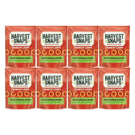 Harvest Snaps Baked Red Lentil Snacks Sour Cream & Onion 2.5oz 8 Count – Crunchy Plant-Based Snack, Gluten Free, Source of Protein