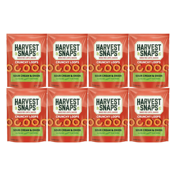 Harvest Snaps Baked Red Lentil Snacks Sour Cream & Onion 2.5oz 8 Count – Crunchy Plant-Based Snack, Gluten Free, Source of Protein
