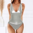 thumbnail image 2 of Sngxgn Women Swimsuit Bathing Suit Square Neck Cutout Back Tummy Control with Adjustable(Silver,M), 2 of 4