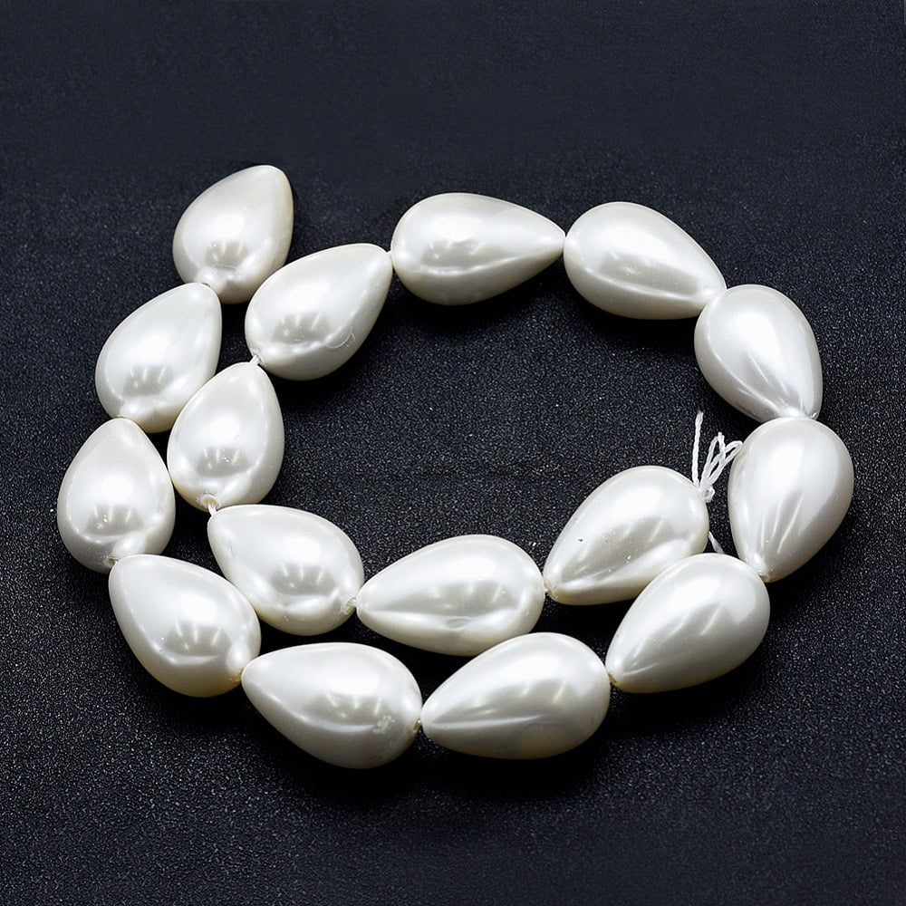 Electroplate Shell Pearl Beads Strands Drop White 25x16mm Hole: 1~1.2mm about 15~16pcs/strand 15~15.7 inch DIY