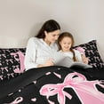 thumbnail image 5 of jejeloiu Initial Letter J Bedding Comforter Set,Kawaii Bowknot Twin Comforter Sets,Pink Black Bedding Set For Girls,Breathable Bedroom Decoration Reversible,3-Piece, 5 of 8
