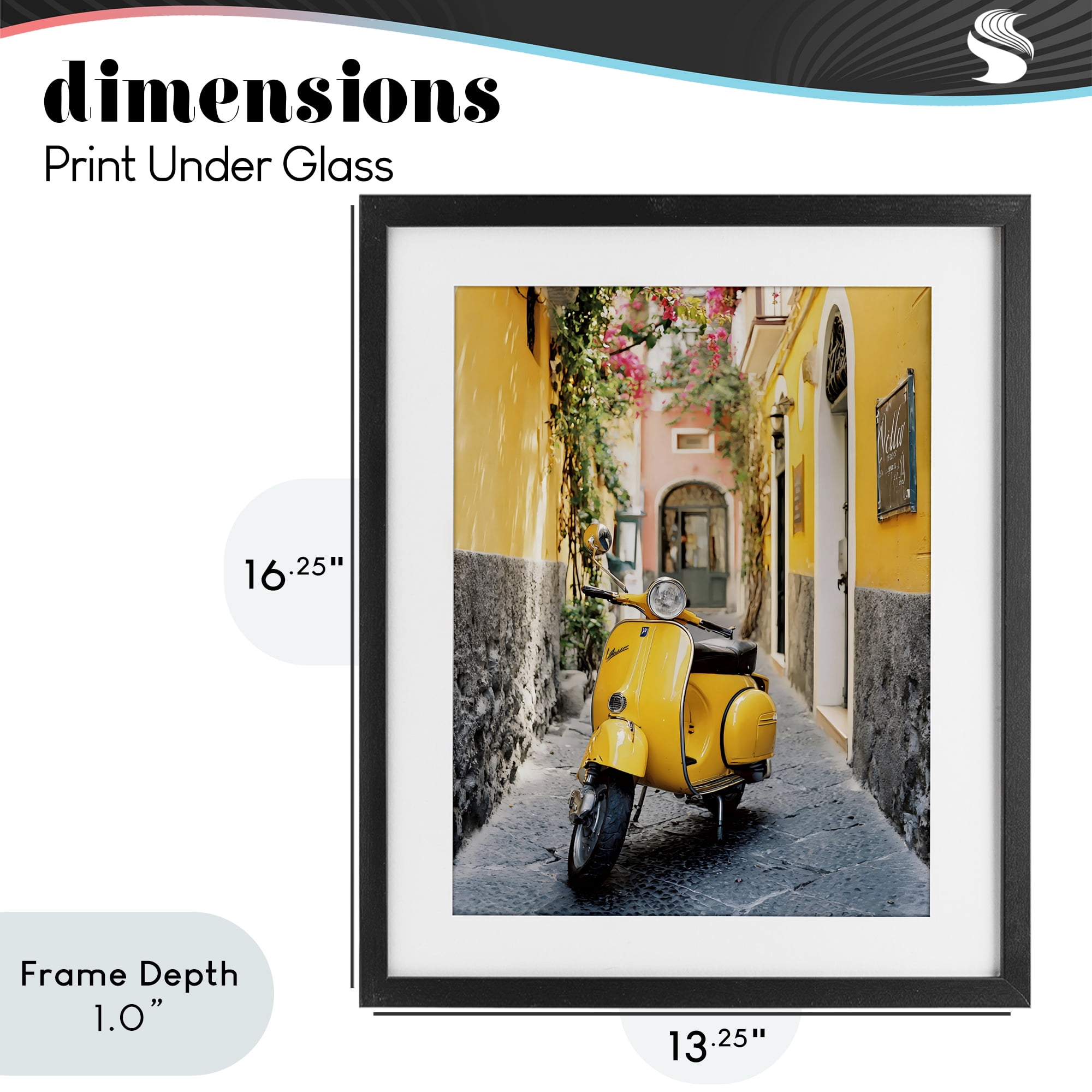 Stupell Industries Yellow Moped in Alley Black Framed Print Under Glass, design by Franklyn Gregory