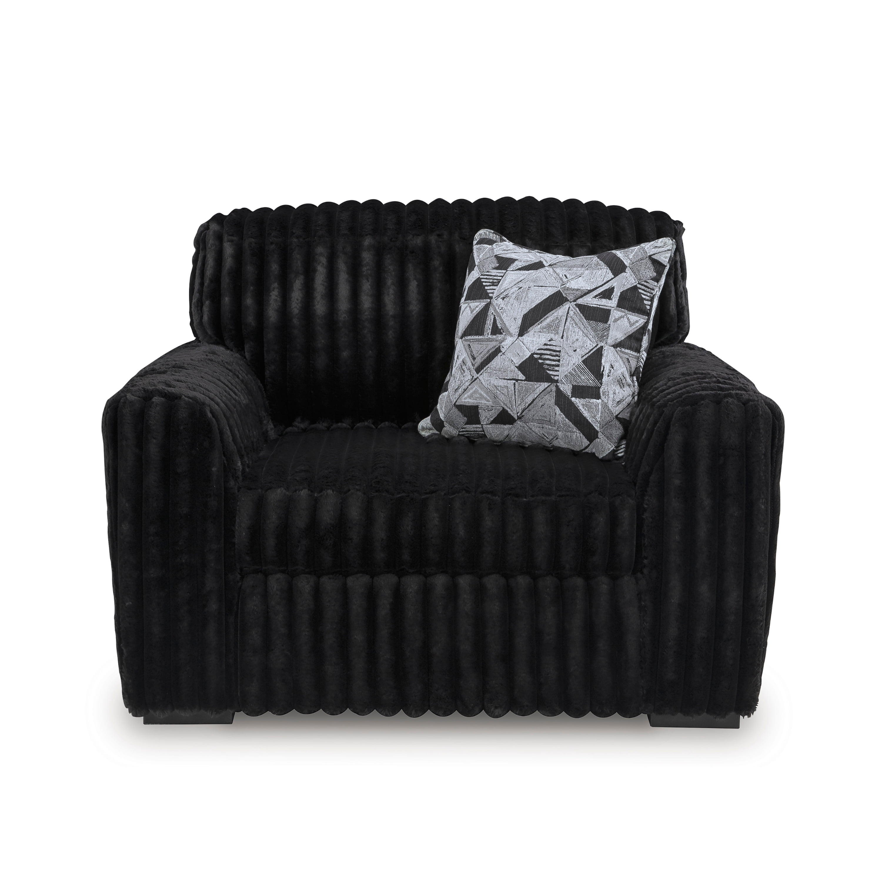 Roundhill Furniture Solenne Oversized Chair and a Half with Jumbo Corduroy Upholstery, Reversible Cushion, and Accent Pillow, Black